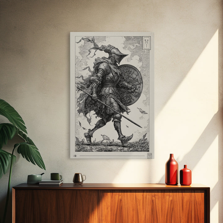 The Spider Knight, Renaissance Engraving Art, Vertical Wall Art, Macabre Wall Art, Canvas Print, Halloween Wall Art, Spooky Wall Decor