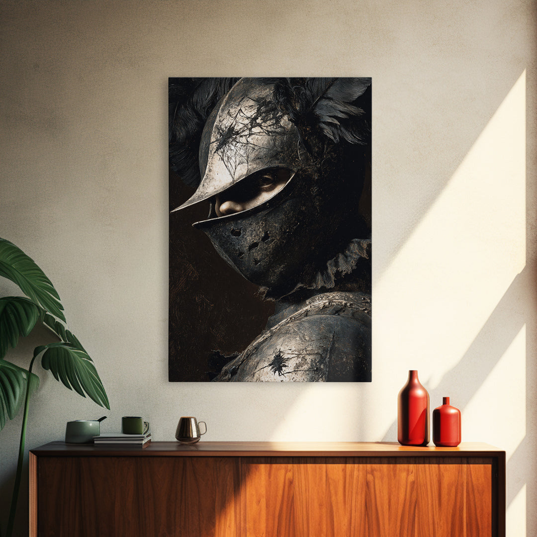 The Spider Knight, Dark Romantic Horror Art, Vertical Wall Art, Macabre Wall Art, Framed Canvas Print, Halloween Wall Art