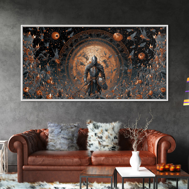 The Spider Knight, Apocalyptic Romantic Art, Wide Panoramic Art, Gothic Horror Wall Art, Canvas Print, Halloween Wall Art, Halloween Decor