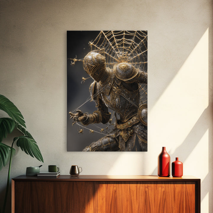 The Spider Knight, Ornate Symbolist Art, Vertical Wall Art, Macabre Wall Art, Canvas Print, Halloween Wall Art, Halloween Decor