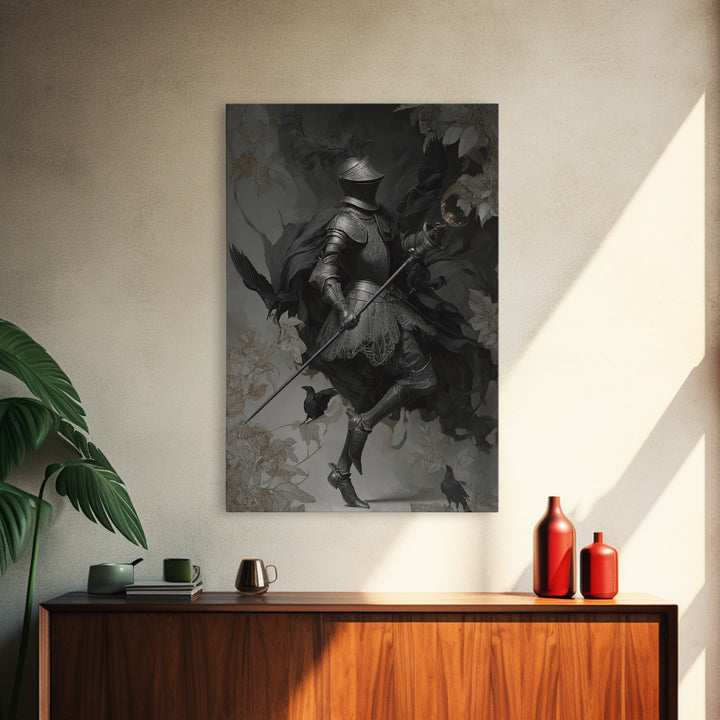 The Spider Knight, Decadent Gothic Art, Vertical Wall Art, Dark Fantasy Wall Art, Framed Canvas Print, Halloween Wall Art