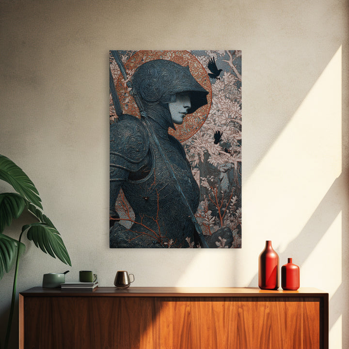 The Spider Knight, Symbolist Death Art, Vertical Wall Art, Dark Fantasy Wall Art, Framed Canvas Print, Halloween Wall Art