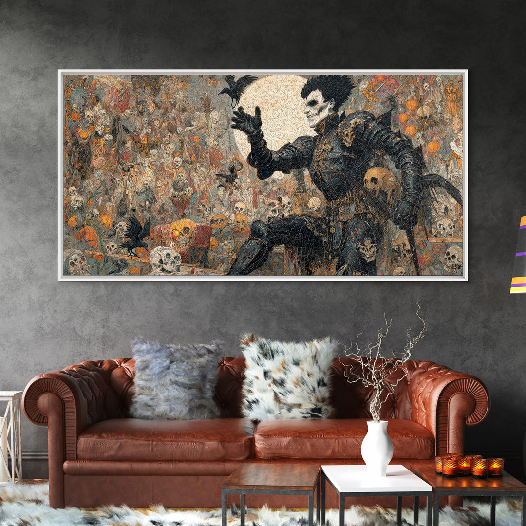 The Spider Knight, Grotesque Carnival Art, Wide Panoramic Art, Macabre Wall Art, Framed Canvas Print, Halloween Wall Art, Halloween Decor