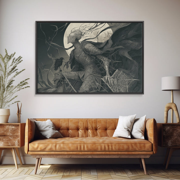The Spider Knight, Expressionist Gothic Art, Landscape Wall Art, Macabre Wall Art, Canvas Print, Halloween Wall Art, Halloween Decor