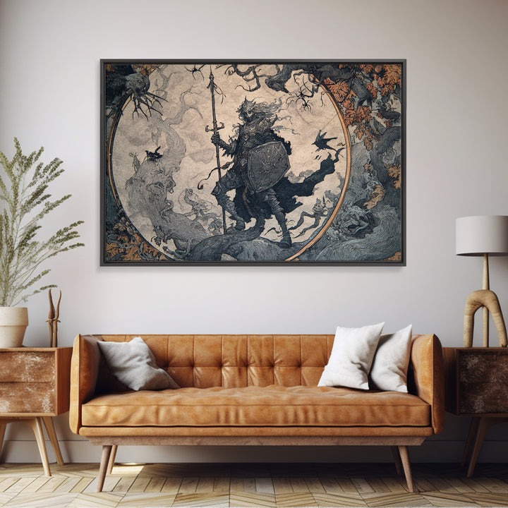 The Spider Knight, Gothic Storybook Art, Landscape Wall Art, Dark Fantasy Wall Art, Framed Canvas Print, Halloween Wall Art
