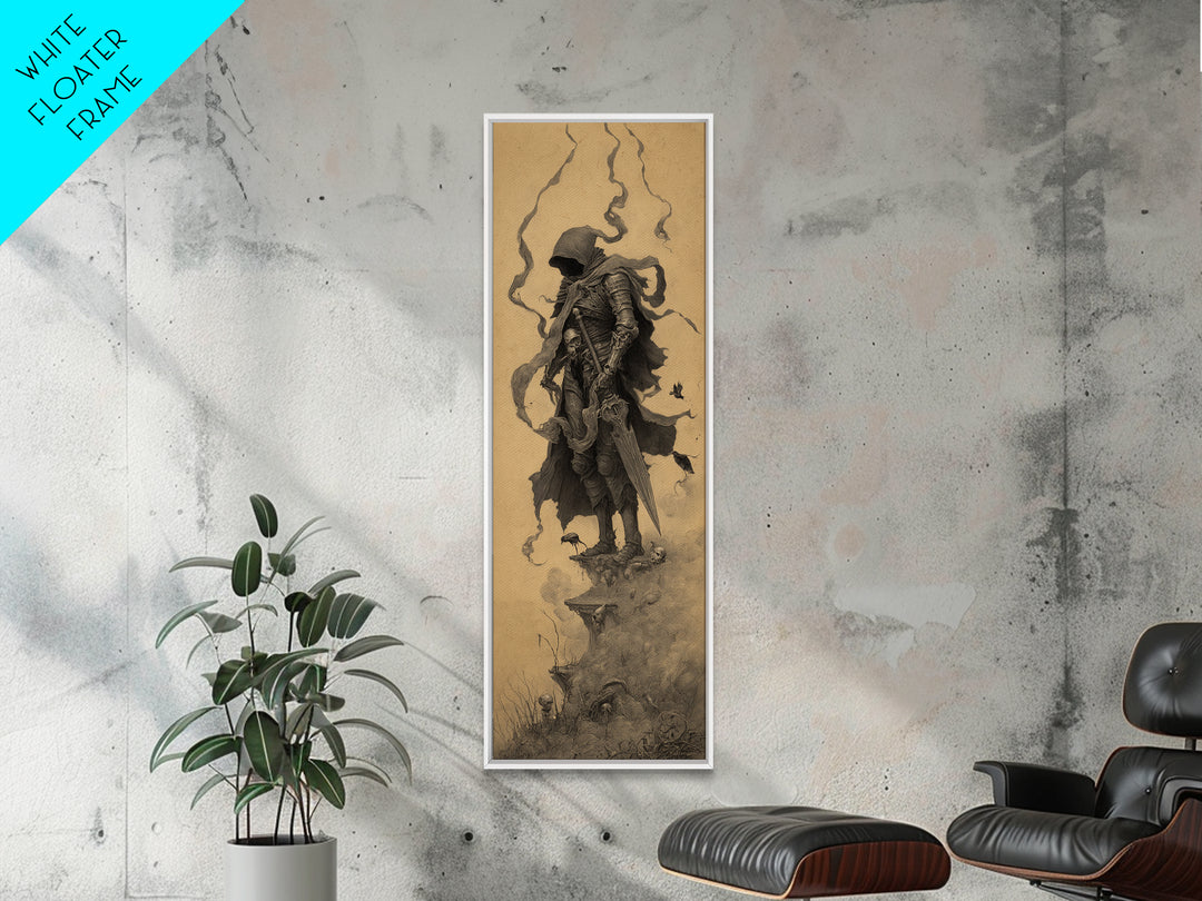 The Spider Knight, Surreal Apocalyptic Art, Tall Narrow Wall Art, Macabre Wall Art, Framed Canvas Print, Halloween Wall Art
