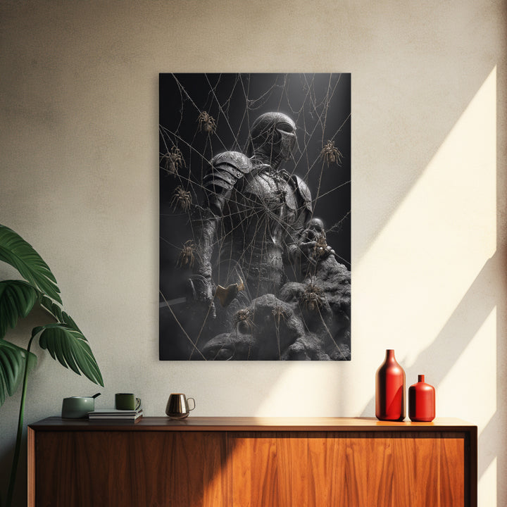 The Spider Knight, Biomechanical Horror Art, Vertical Wall Art, Gothic Horror Wall Art, Canvas Print, Halloween Wall Art, Gothic Home Decor