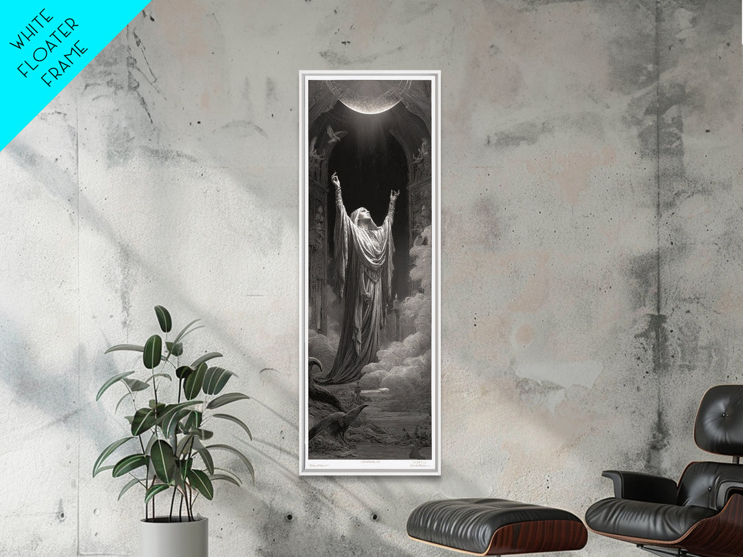 The Moon Priestess, Gothic Engraving Art, Tall Narrow Wall Art, Gothic Horror Wall Art, Canvas Print, Halloween Wall Art