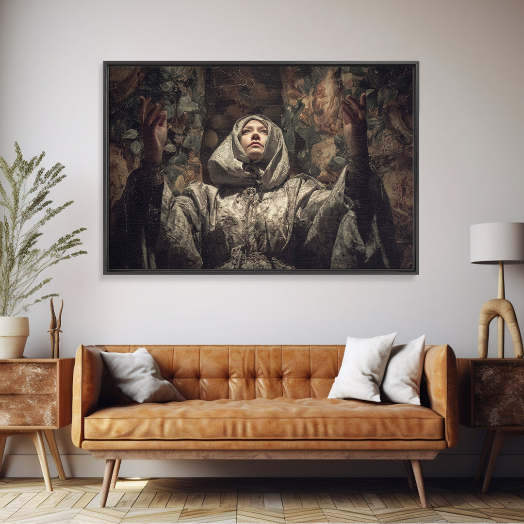 The Moon Priestess, Medieval Grotesque Art, Landscape Wall Art, Dark Fantasy Wall Art, Canvas Print, Halloween Wall Art