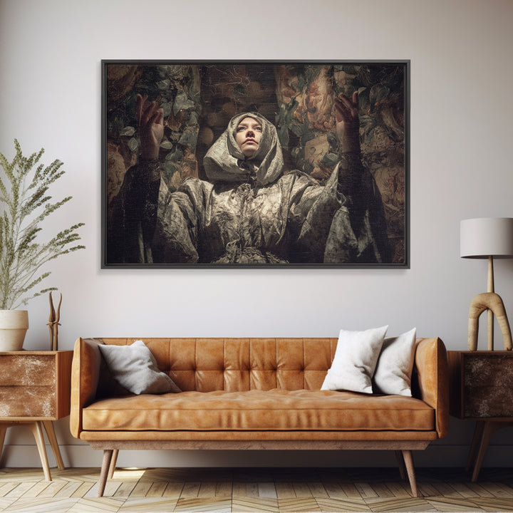 The Moon Priestess, Medieval Grotesque Art, Landscape Wall Art, Dark Fantasy Wall Art, Canvas Print, Halloween Wall Art