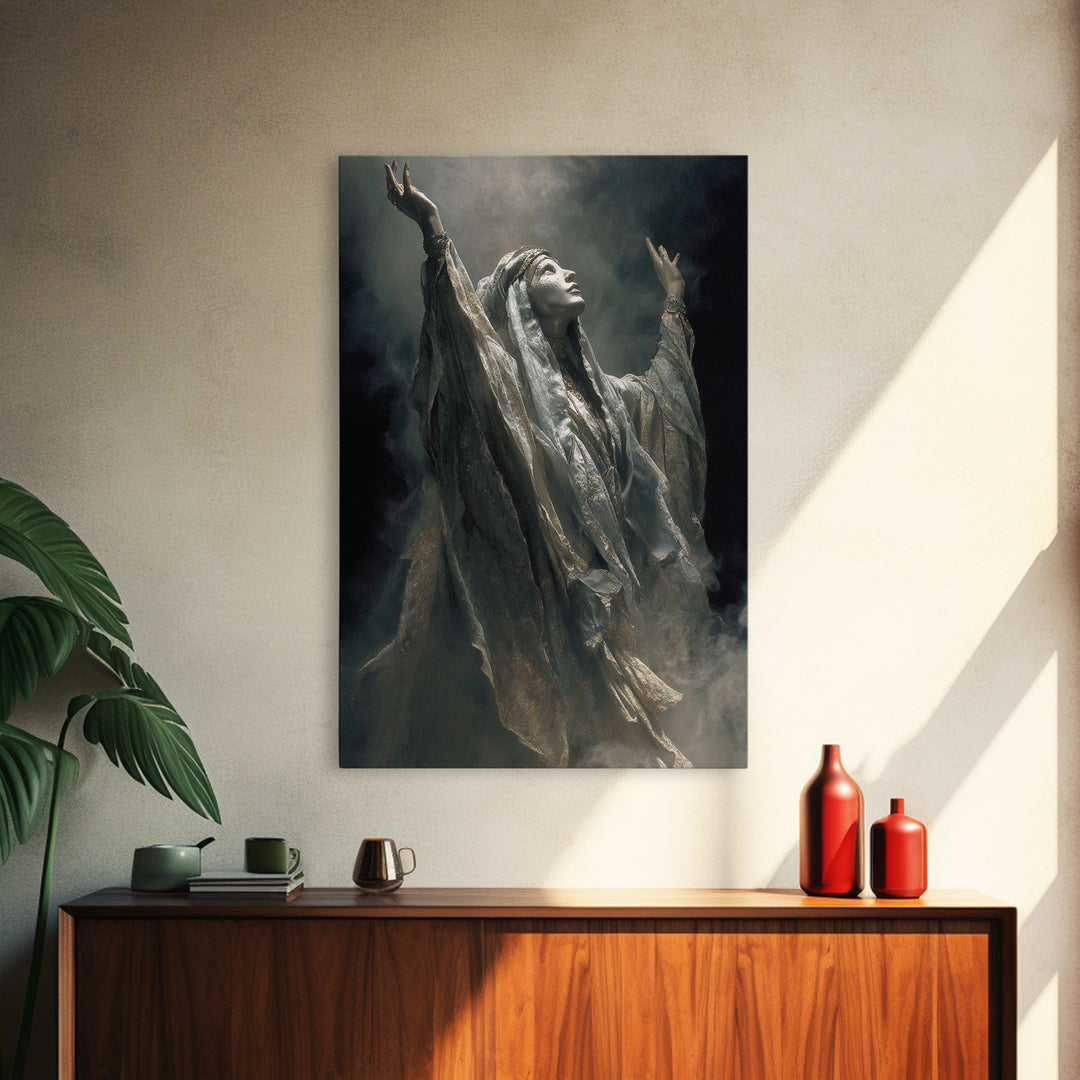 The Moon Priestess, Ornate Symbolist Art, Vertical Wall Art, Dark Halloween Decor, Canvas Print, Halloween Wall Art