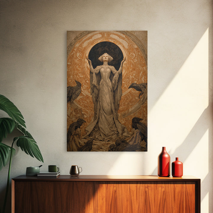 The Moon Priestess, Symbolist Death Art, Vertical Wall Art, Dark Halloween Decor, Canvas Print, Halloween Wall Art