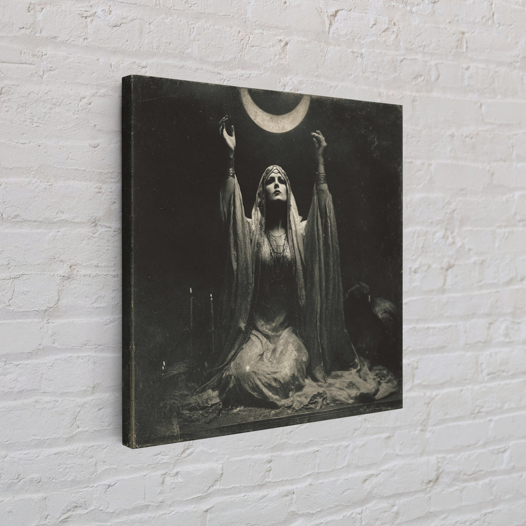 The Moon Priestess, Dark Symbolist Art, Square Wall Art, Dark Fantasy Wall Art, Framed Canvas Print, Halloween Wall Art