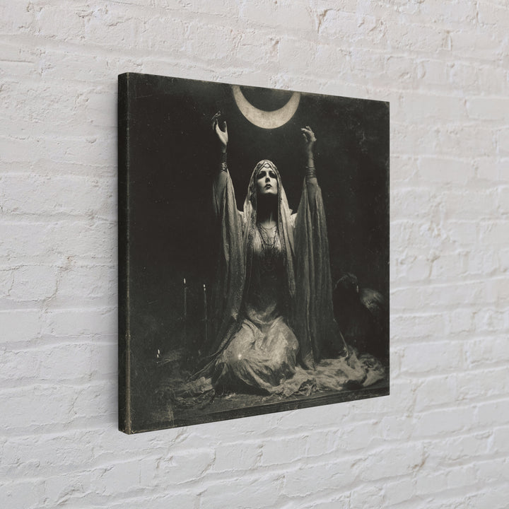 The Moon Priestess, Dark Symbolist Art, Square Wall Art, Dark Fantasy Wall Art, Framed Canvas Print, Halloween Wall Art