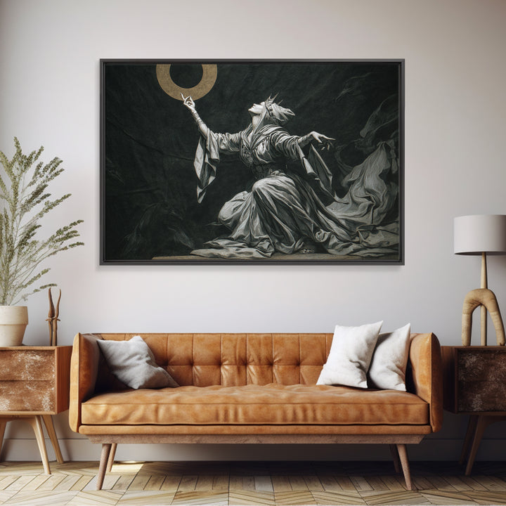 The Moon Priestess, Expressionist Nightmare Art, Landscape Wall Art, Dark Halloween Decor, Framed Canvas Print, Halloween Wall Art