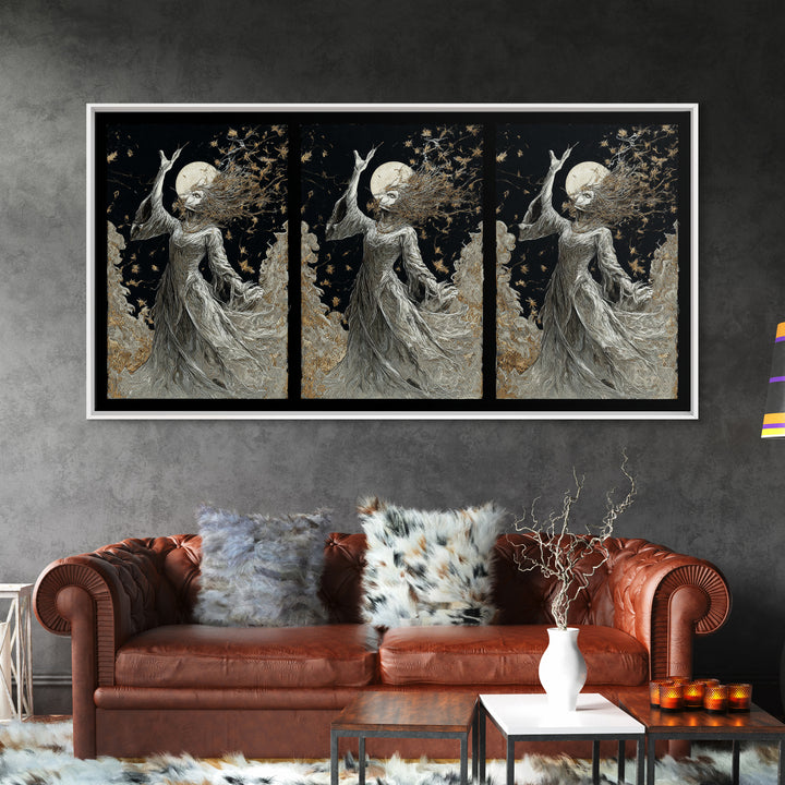 The Moon Priestess, Grotesque Carnival Art, Wide Panoramic Art, Macabre Wall Art, Framed Canvas Print, Halloween Wall Art, Halloween Decor