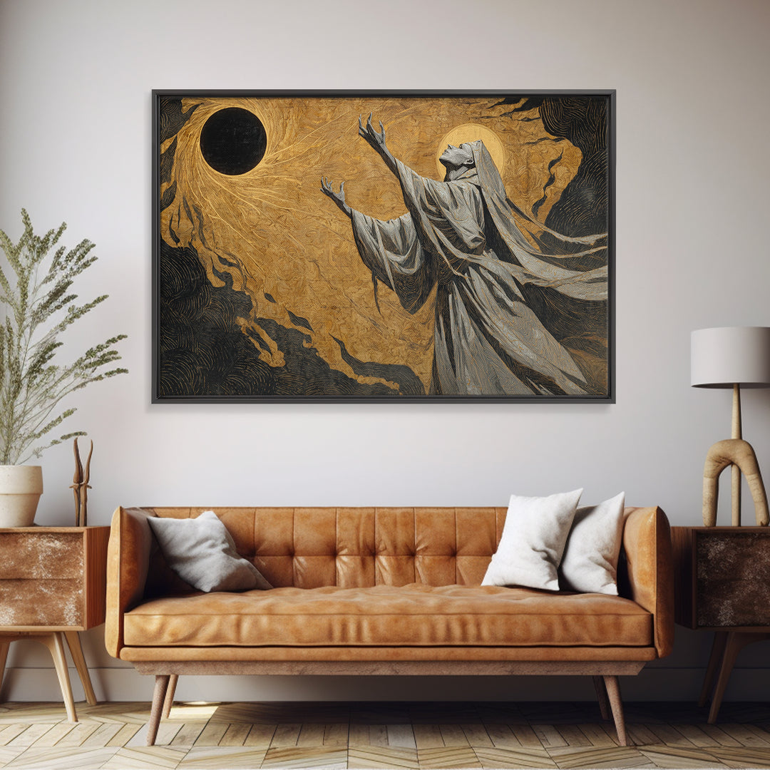 The Moon Priestess, Expressionist Gothic Art, Landscape Wall Art, Dark Halloween Decor, Canvas Print, Halloween Wall Art