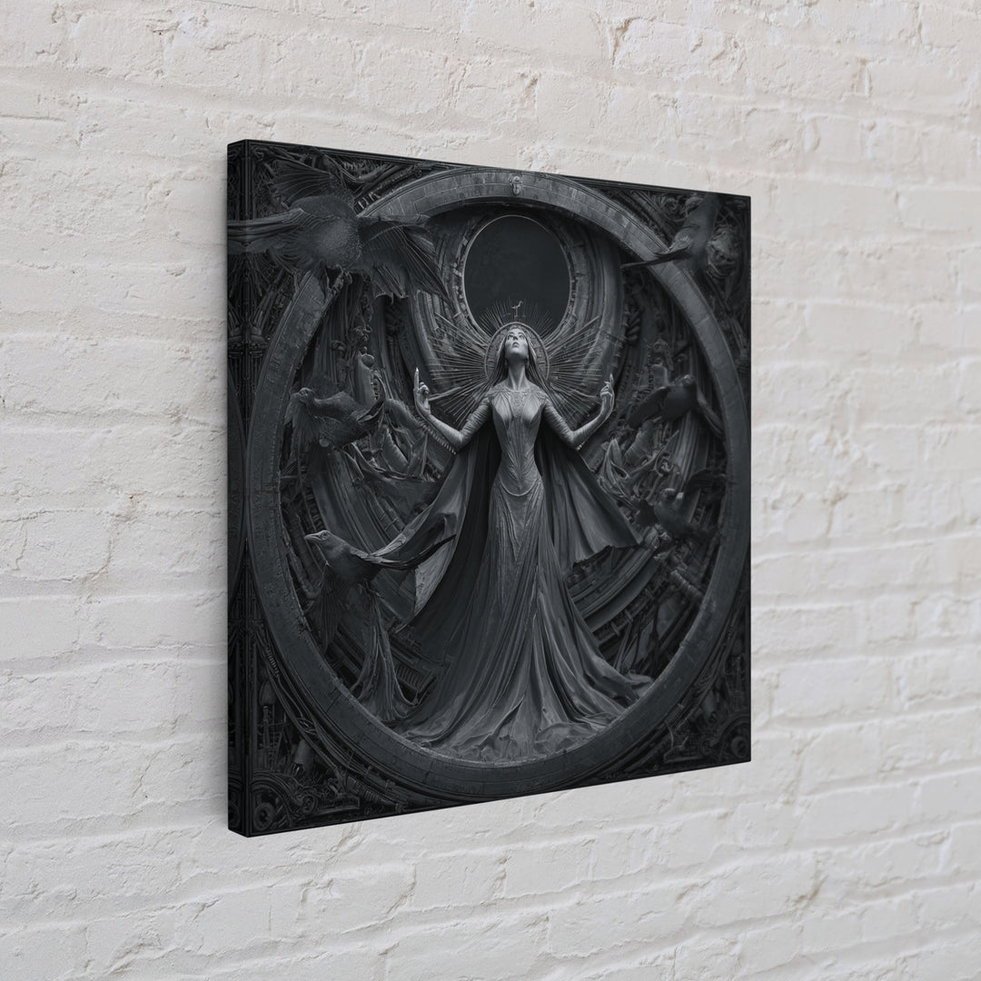 The Moon Priestess, Biomechanical Horror Art, Square Wall Art, Macabre Wall Art, Framed Canvas Print, Halloween Wall Art, Dark Fantasy Art