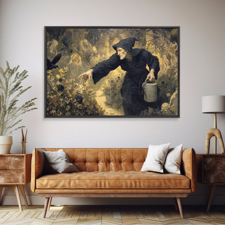 The Graveyard Gardener, Medieval Grotesque Art, Landscape Wall Art, Gothic Horror Wall Art, Canvas Print, Halloween Wall Art