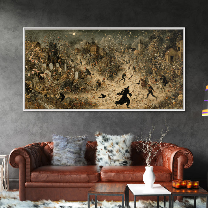 The Graveyard Gardener, Northern Renaissance Horror, Wide Panoramic Art, Gothic Horror Wall Art, Canvas Print, Halloween Wall Art