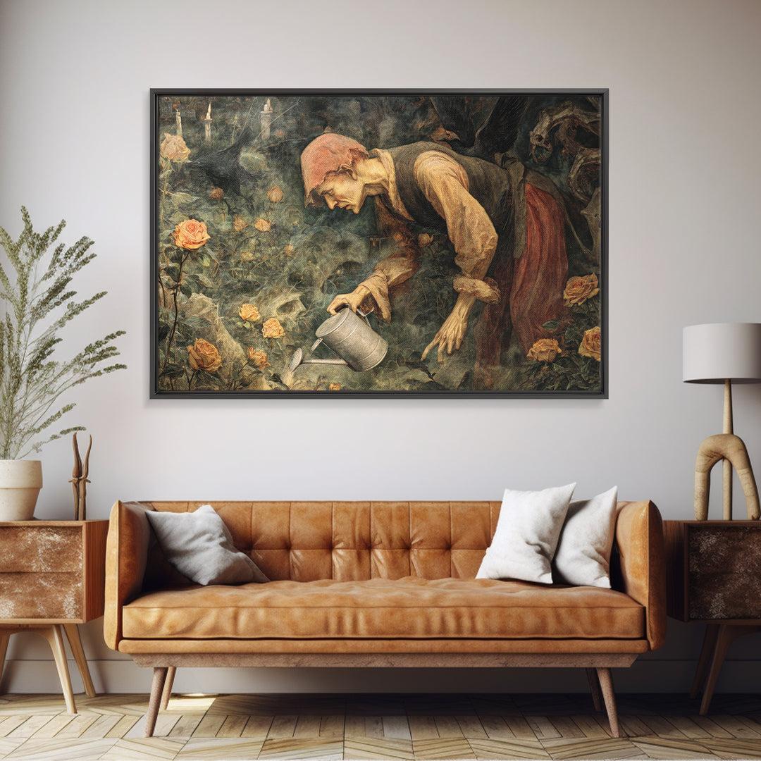 The Graveyard Gardener, Dark Renaissance Art, Landscape Wall Art, Dark Halloween Decor, Canvas Print, Halloween Wall Art