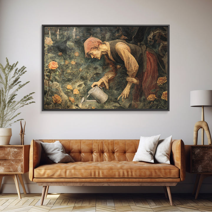 The Graveyard Gardener, Dark Renaissance Art, Landscape Wall Art, Dark Halloween Decor, Canvas Print, Halloween Wall Art