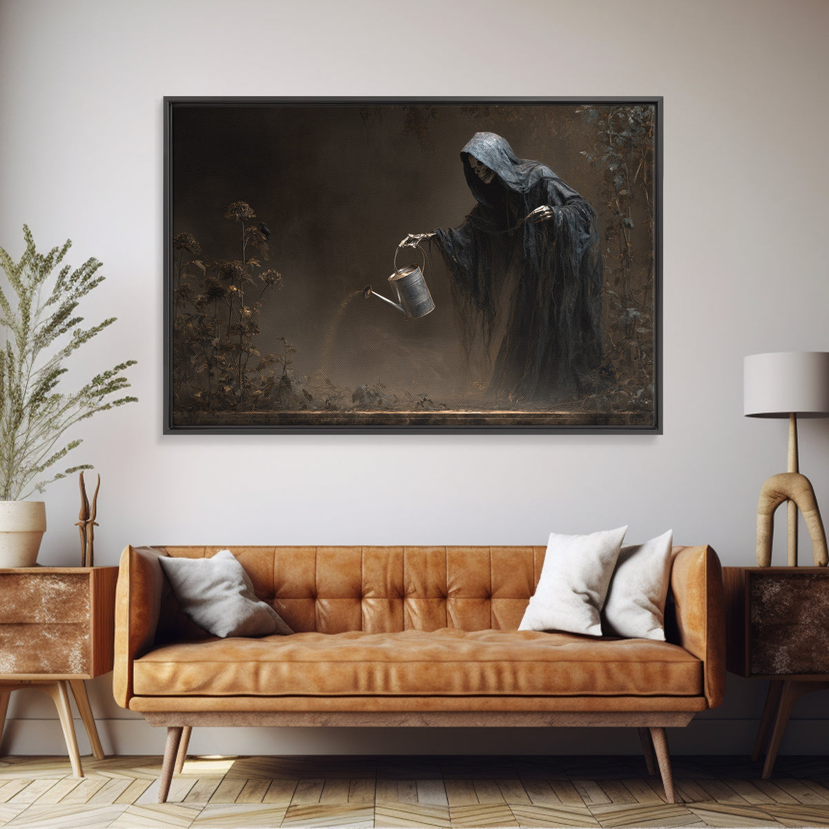 The Graveyard Gardener, Symbolist Gothic Landscape, Landscape Wall Art, Dark Halloween Decor, Framed Canvas Print, Halloween Wall Art