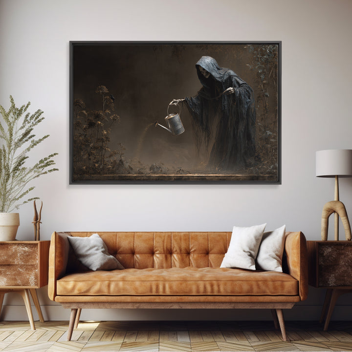 The Graveyard Gardener, Symbolist Gothic Landscape, Landscape Wall Art, Dark Halloween Decor, Framed Canvas Print, Halloween Wall Art