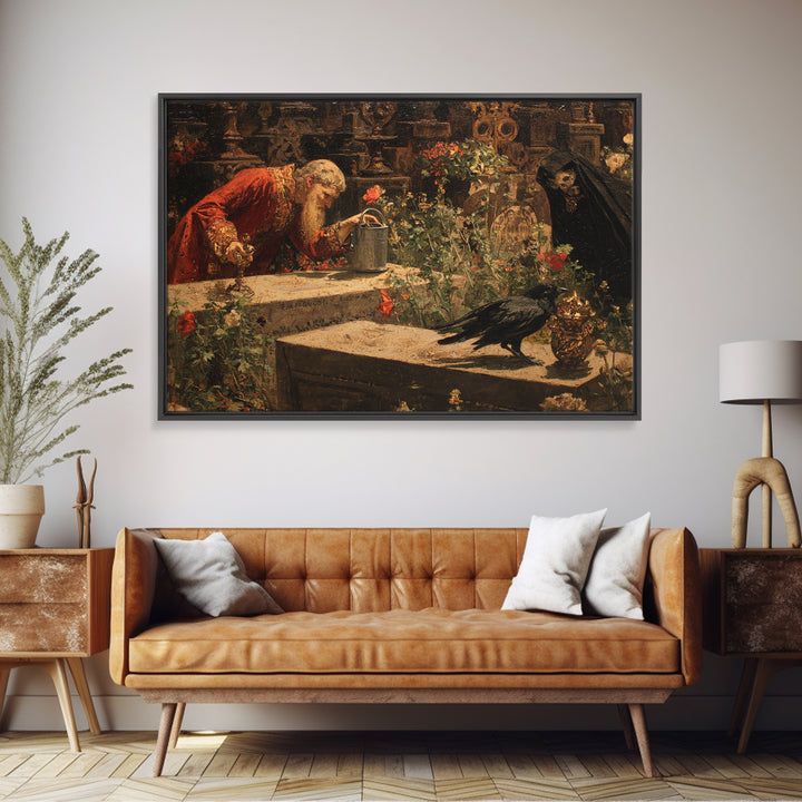 The Graveyard Gardener, Ornate Symbolist Art, Landscape Wall Art, Macabre Wall Art, Framed Canvas Print, Halloween Wall Art