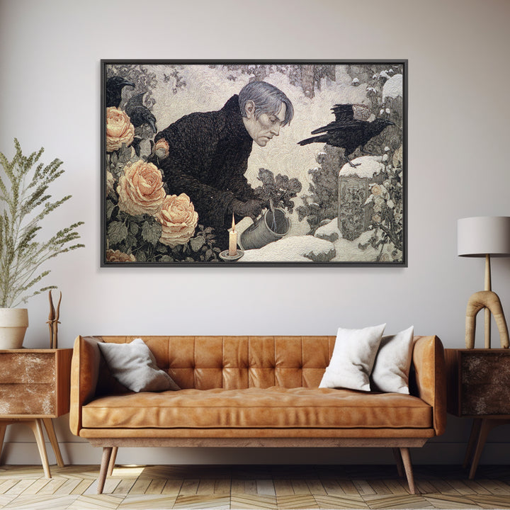 The Graveyard Gardener, Symbolist Death Art, Landscape Wall Art, Macabre Wall Art, Canvas Print, Halloween Wall Art