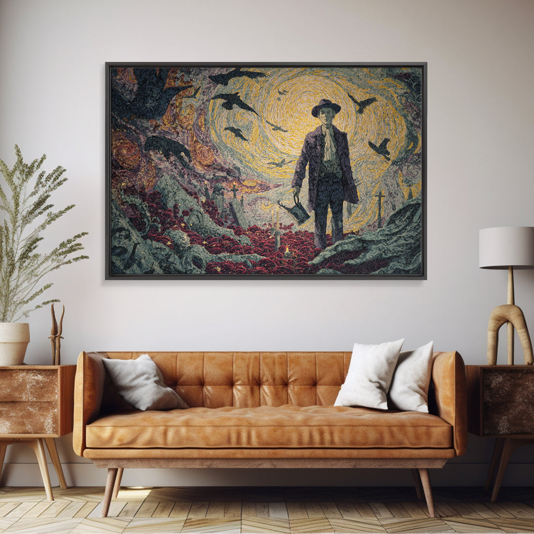 The Graveyard Gardener, Expressionist Gothic Art, Landscape Wall Art, Gothic Horror Wall Art, Framed Canvas Print, Halloween Wall Art