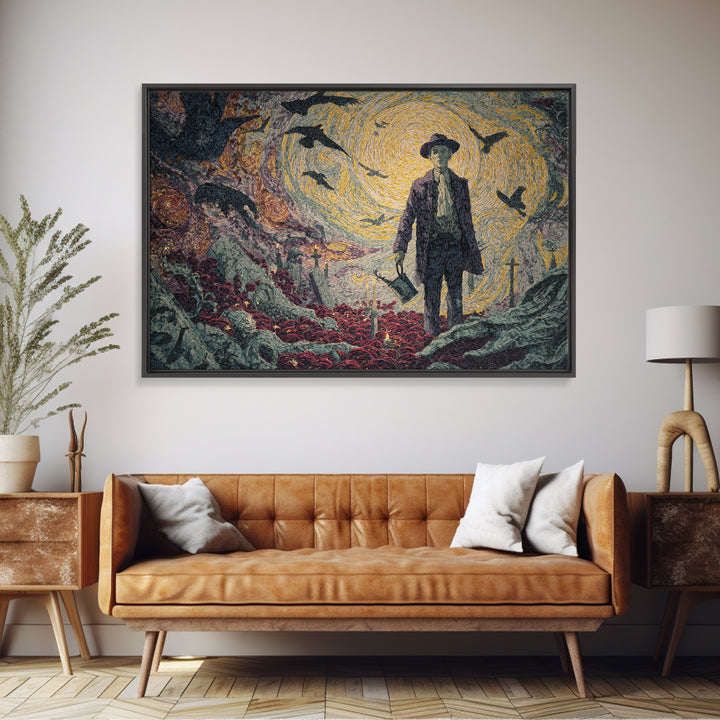 The Graveyard Gardener, Expressionist Gothic Art, Landscape Wall Art, Gothic Horror Wall Art, Framed Canvas Print, Halloween Wall Art