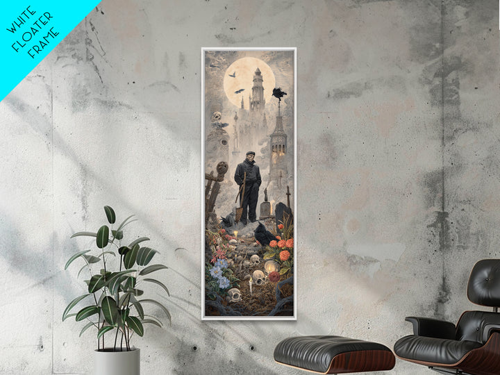 The Graveyard Gardener, Surreal Apocalyptic Art, Tall Narrow Wall Art, Dark Halloween Decor, Canvas Print, Halloween Wall Art