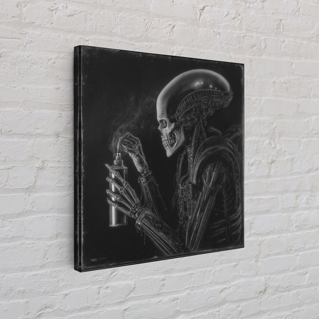 The Graveyard Gardener, Biomechanical Horror Art, Square Wall Art, Dark Fantasy Wall Art, Framed Canvas Print, Halloween Wall Art