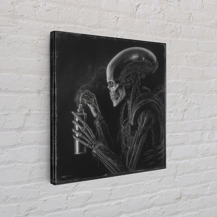 The Graveyard Gardener, Biomechanical Horror Art, Square Wall Art, Dark Fantasy Wall Art, Framed Canvas Print, Halloween Wall Art