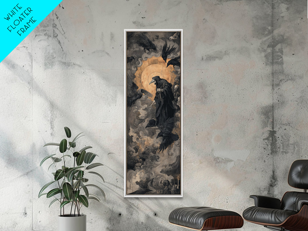 The Crow-Masked Assassin, Dark Renaissance Art, Tall Narrow Wall Art, Dark Halloween Decor, Canvas Print, Halloween Wall Art