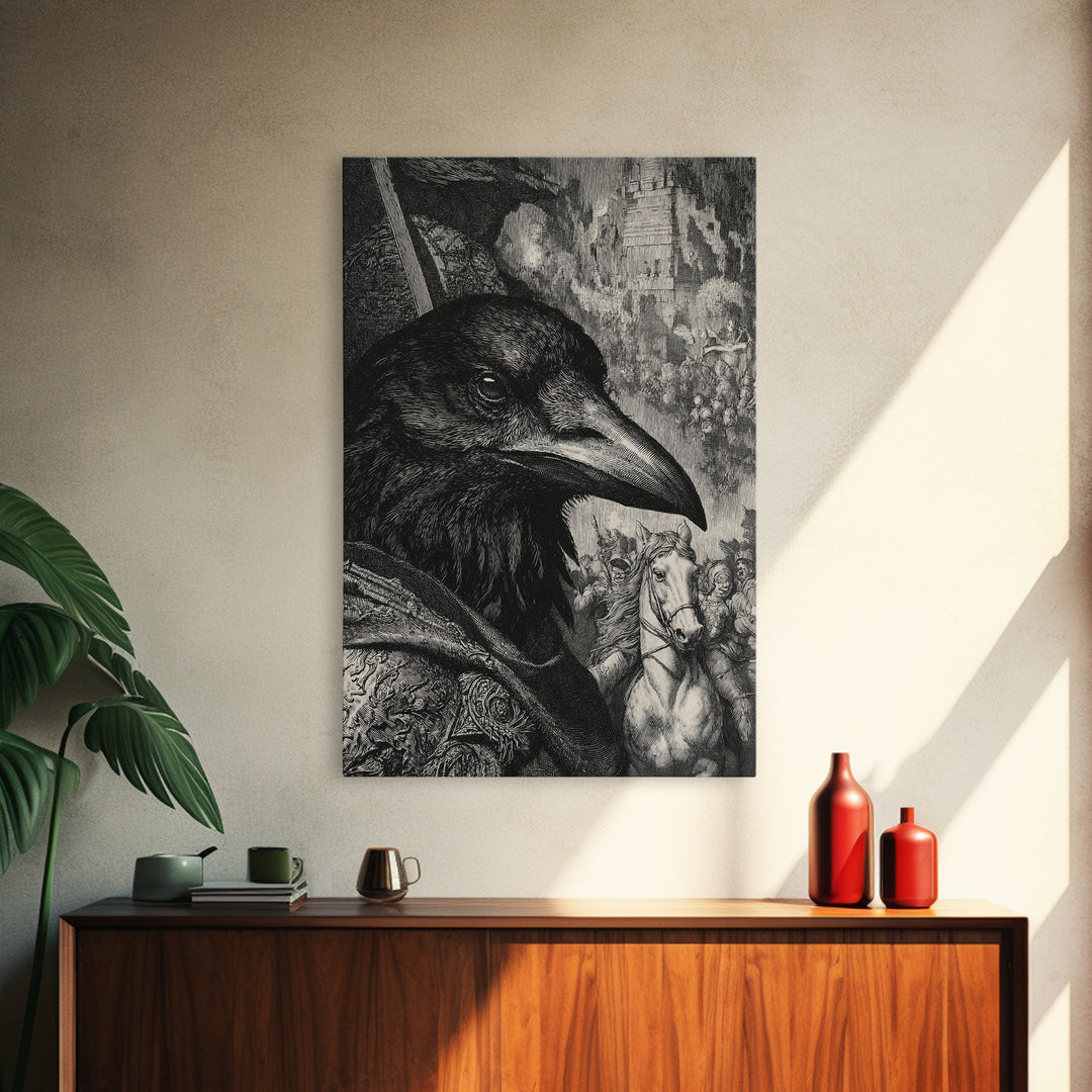 The Crow-Masked Assassin, Renaissance Engraving Art, Vertical Wall Art, Gothic Horror Wall Art, Framed Canvas Print, Halloween Wall Art