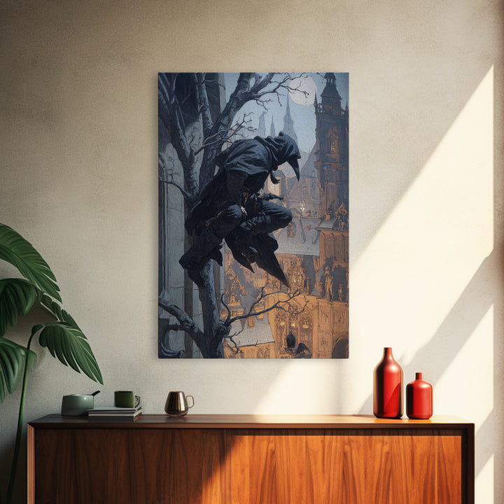 The Crow-Masked Assassin, Danse Macabre Art, Vertical Wall Art, Dark Halloween Decor, Canvas Print, Halloween Wall Art