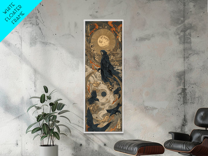 The Crow-Masked Assassin, Visionary Gothic Art, Tall Narrow Wall Art, Dark Halloween Decor, Framed Canvas Print, Halloween Wall Art