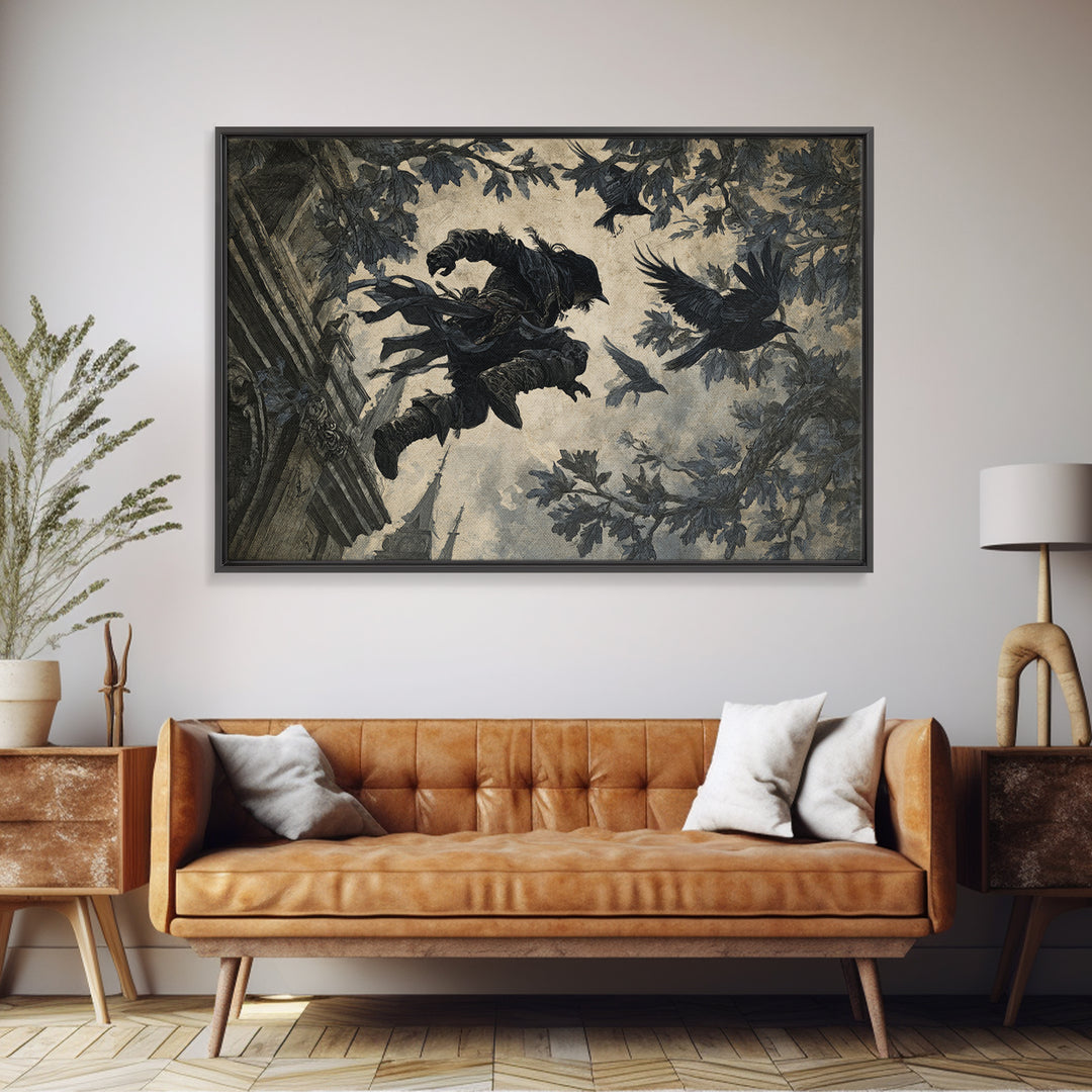 The Crow-Masked Assassin, Romantic Gothic Landscape, Landscape Wall Art, Gothic Horror Wall Art, Framed Canvas Print