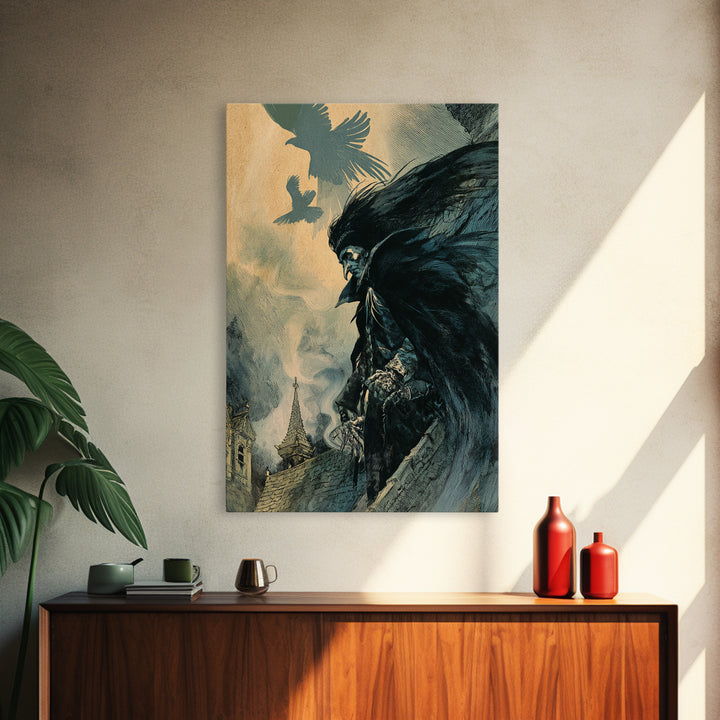 The Crow-Masked Assassin, Decadent Gothic Art, Vertical Wall Art, Gothic Horror Wall Art, Canvas Print, Halloween Wall Art