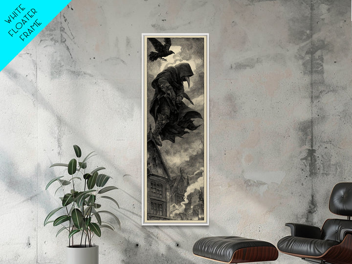 The Crow-Masked Assassin, Expressionist Nightmare Art, Tall Narrow Wall Art, Macabre Wall Art, Framed Canvas Print, Halloween Wall Art