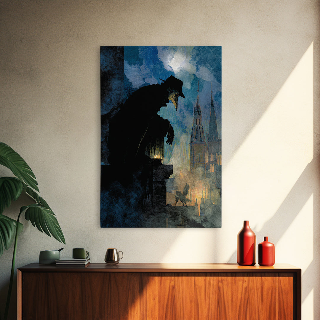The Crow-Masked Assassin, Expressionist Gothic Art, Vertical Wall Art, Dark Fantasy Wall Art, Canvas Print, Halloween Wall Art