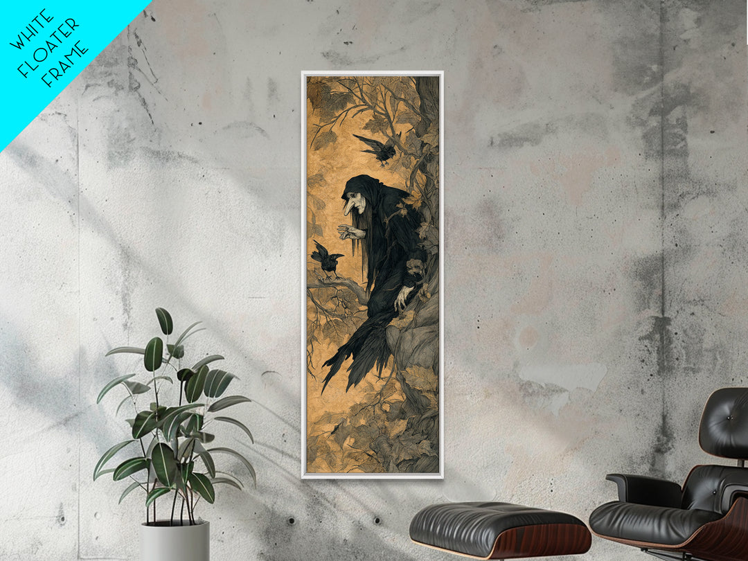 The Crow-Masked Assassin, Gothic Storybook Art, Tall Narrow Wall Art, Gothic Horror Wall Art, Framed Canvas Print, Halloween Wall Art