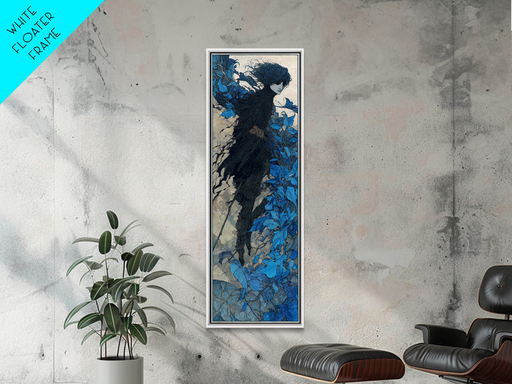The Crow-Masked Assassin, Stained Glass Gothic Art, Tall Narrow Wall Art, Dark Halloween Decor, Framed Canvas Print, Halloween Wall Art