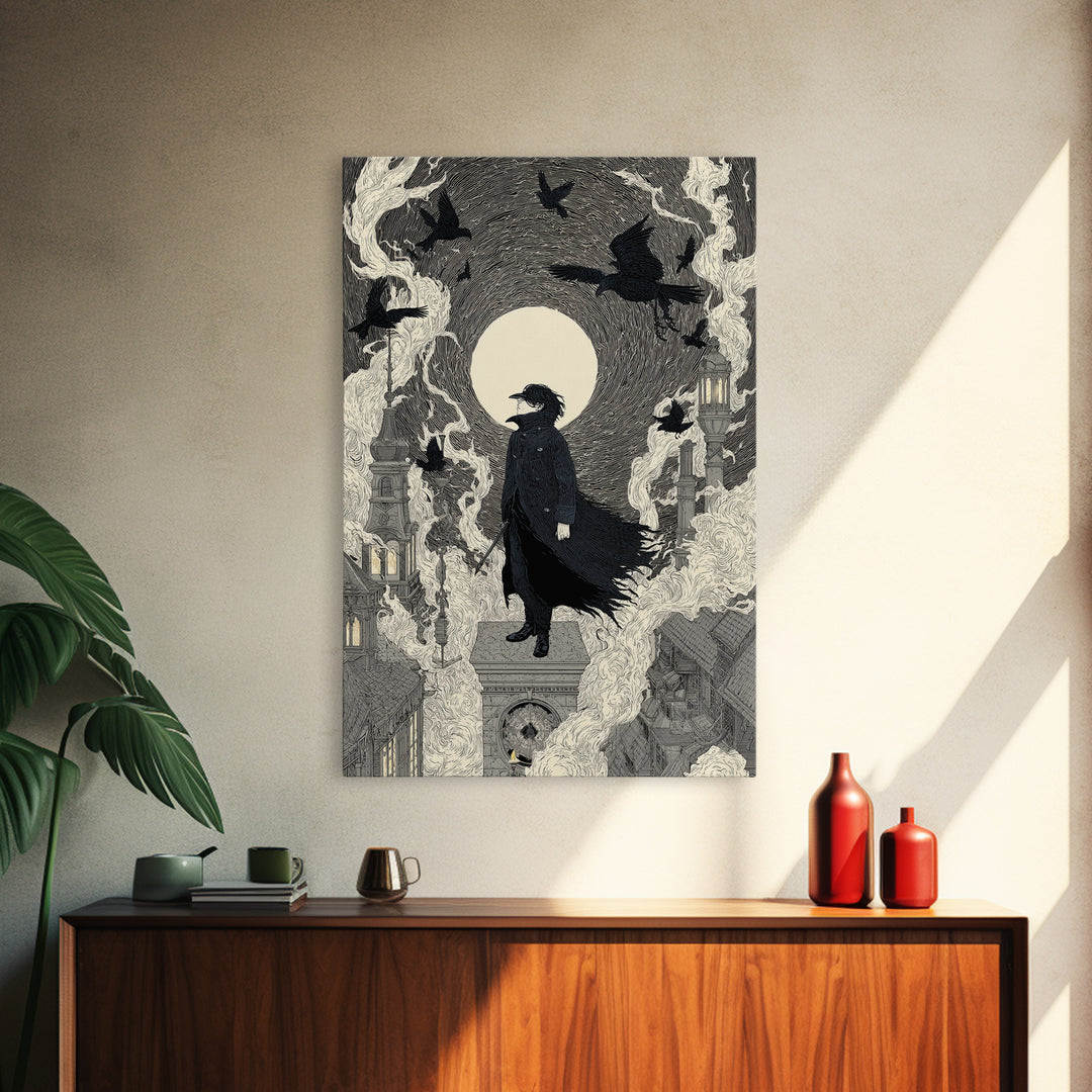 The Crow-Masked Assassin, Victorian Macabre Art, Vertical Wall Art, Macabre Wall Art, Canvas Print, Halloween Wall Art