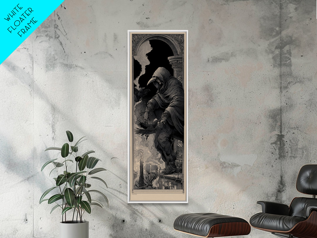 The Crow-Masked Assassin, Biomechanical Horror Art, Tall Narrow Wall Art, Macabre Wall Art, Canvas Print, Halloween Wall Art