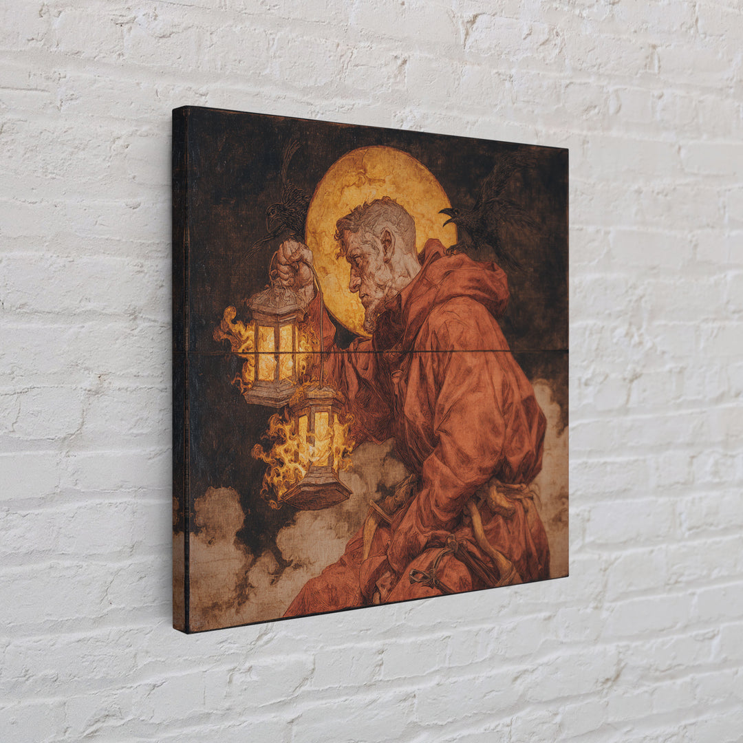The Lantern Mage, Dark Renaissance Art, Square Wall Art, Gothic Horror Wall Art, Canvas Print, Halloween Wall Art
