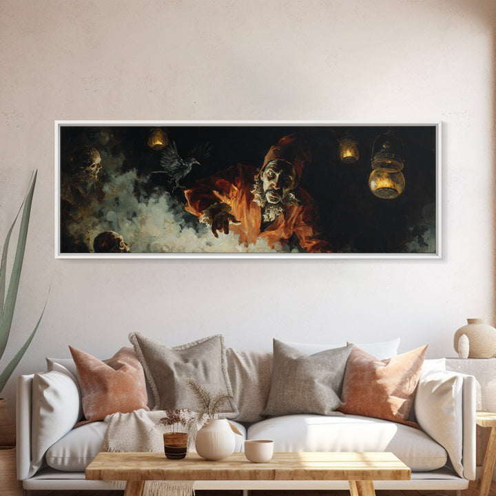 The Lantern Mage, Dark Romantic Horror Art, Extra Wide Wall Art, Gothic Horror Wall Art, Framed Canvas Print, Halloween Wall Art