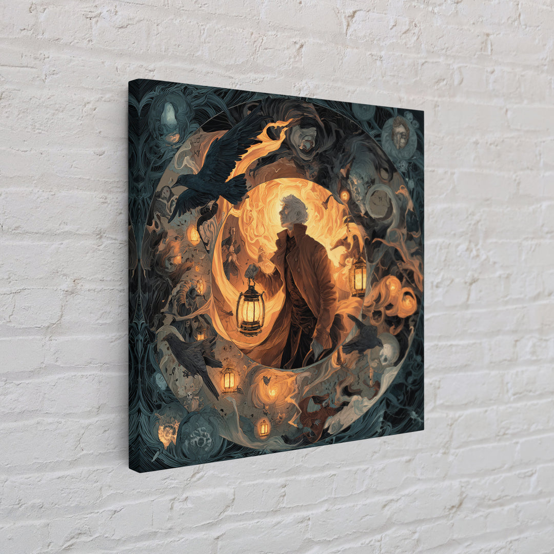 The Lantern Mage, Gothic Nightmare Art, Square Wall Art, Macabre Wall Art, Canvas Print, Halloween Wall Art, Gothic Home Decor